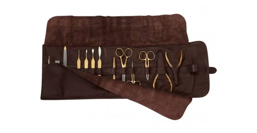Beautiful Brown Leather & 24K Gold Manicure Set