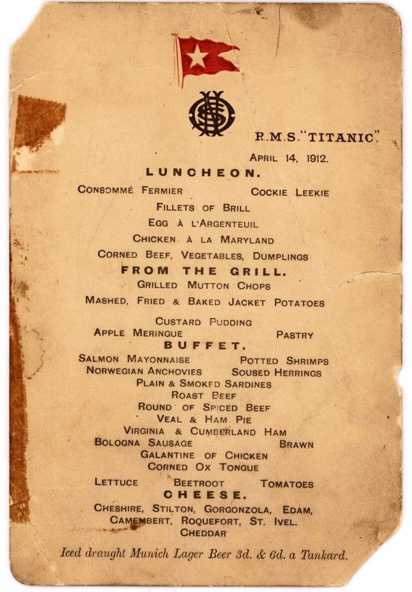 Last Titanic First-Class Lunch Menu