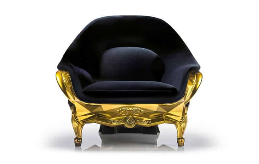 Luxury Black Velvet, 24-Karat Gold Skull Armchair