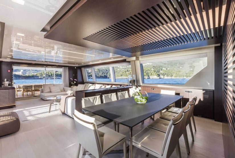 Dining, Custom Line 108 Luxury Yacht