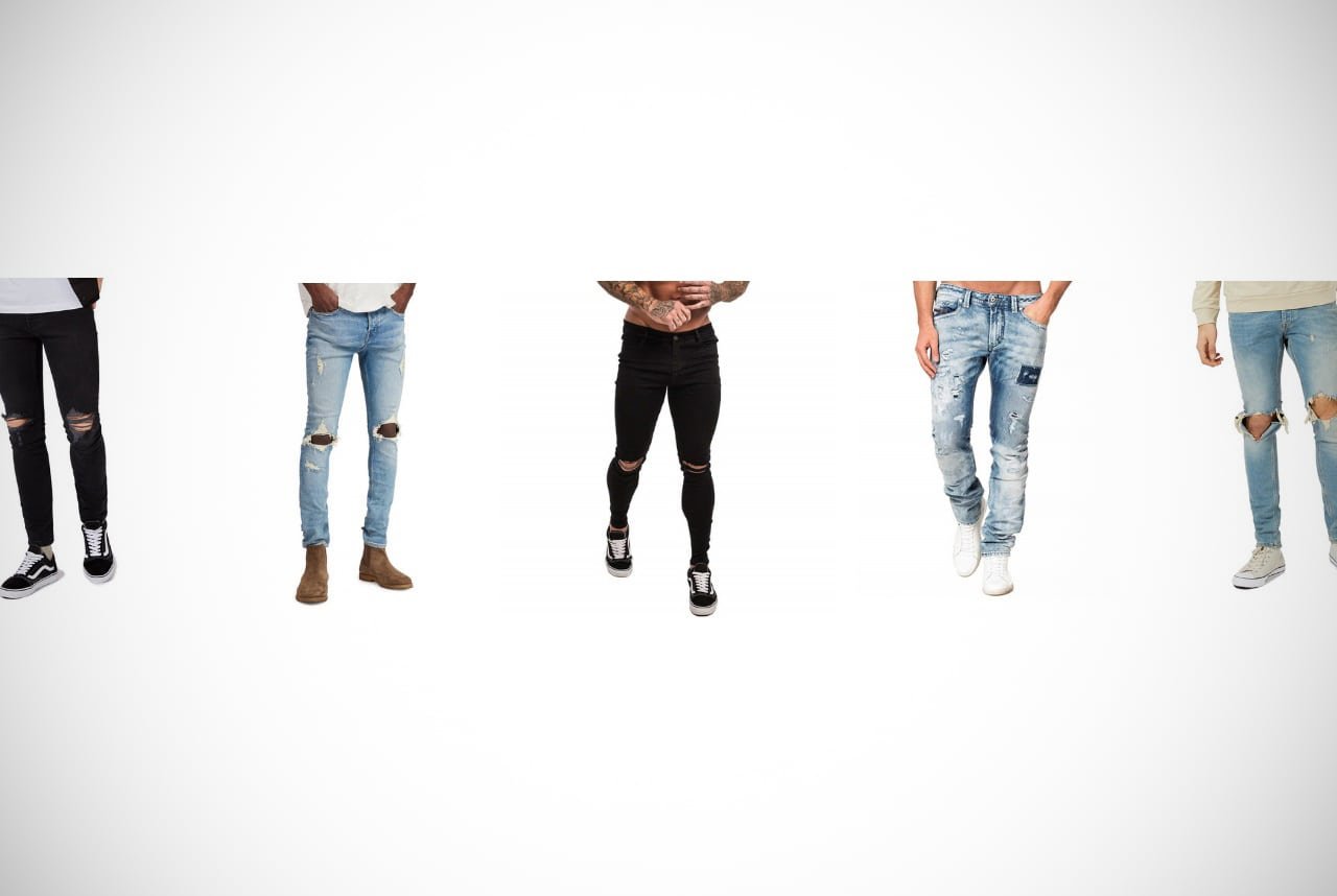 OKilr Lies Mens Ripped Coated with Gold Zipper Streetwear Distressed Denim Jeans Pants