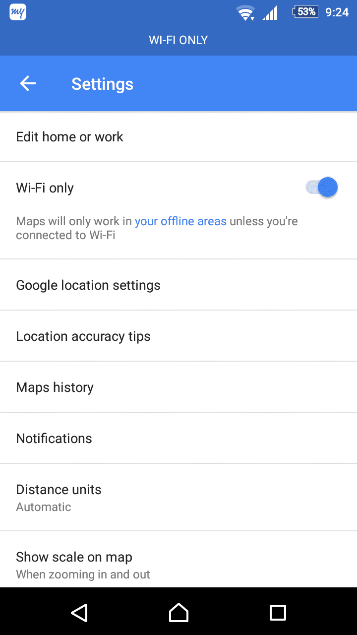 Google Maps WiFi Only mode