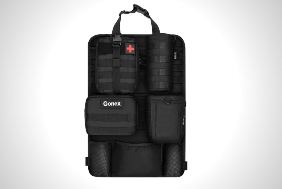 Gonex Car Seat Back Organizer with Detachable Molle Pouch, Medical Pouch  Admin Pouch Water Bottle Pouch Drawstring Bag, Upgrade Tactical Vehicle Pan 