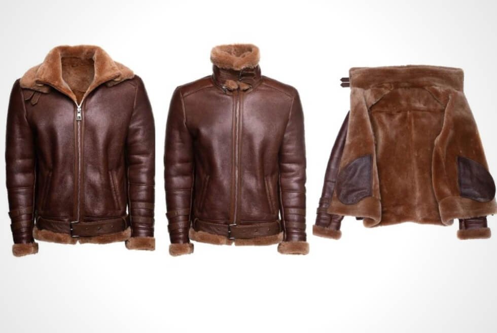 Phan's Brown Aviator Bomber Shearling Jacket With A Waist Belt